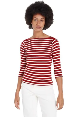 Tommy Hilfiger Damen Langarmshirt Slim U-Boot-Ausschnitt, Mehrfarbig (Breton STP/Dark Magma/Ecru), XXL