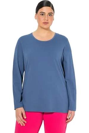 Ulla Popken Damen große Größen Übergrößen Plus Size Shirt, Slim, Rundhalsausschnitt, Langarm