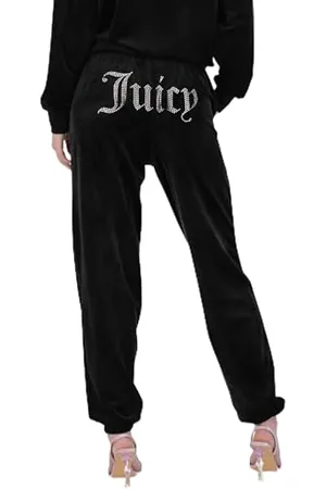 Juicy Couture Damen Lilian samtige Sweathose Trainingshose mit Kordelzug Jogger für Sport Freizeit Fitness in verschi. Farben Lässige Hose, Black, S