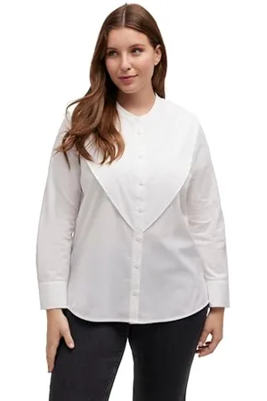 Ulla Popken Damen Blouse With Bib Blusen, , 46-48 EU