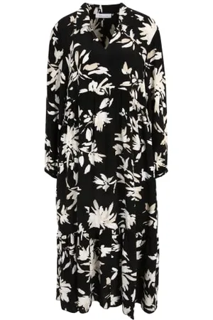 Tamaris Damen AOP Langes trapes Kragen Kleid AUBURN Schwarz 36