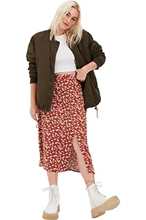 Trendyol Damen Fliesenblumenmuster Tipp Detaillierter Rock Skirt, , 40 EU
