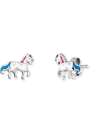 HERZENGEL Mädchen Kinder Ohrstecker Ohrringe aus Sterling Silber mit buntem Pferd aus Emaille - Steckverschluss - nickelfrei