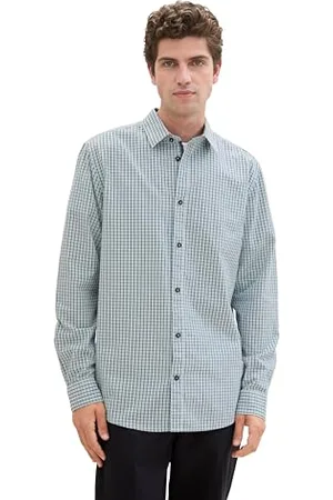 TOM TAILOR Herren 1042654 Regular Fit Hemd mit Karomuster, 35986-Dusty Mint Blue Small Check, XXL