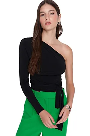 Trendyol Damen Slim Fit Basic Asymmetrischer Kragen Strickbluse, , M