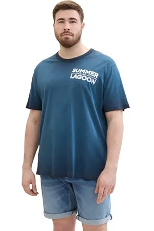 TOM TAILOR Herren Plussize Basic T-Shirt im dyed Look, sky captain blue, 3XL