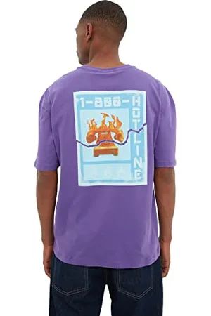 Trendyol Herren Herren Breite Rundhalskragen Kurzarm Drucken T-shirt T Shirt, , S EU