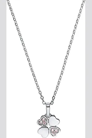 Amor Kette mit Anhänger 925 Sterling Silber Mädchen Kinder Halsschmuck, mit Zirkonia synth, 35+3 cm, Silber, Kleeblatt, Kommt in Schmuck Geschenk Box, 2021273