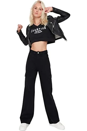 Trendyol Damen High Waist Wide Leg With Black Cargo Pockets Jeans, , 36 EU