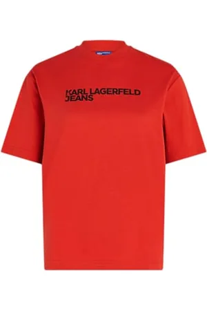 Karl Lagerfeld Damen, Normales Kurzarm-T-Shirt, Pompeian Rot, Mittel