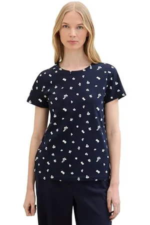 TOM TAILOR Damen Basic T-Shirt mit Allover-Print, tiny navy floral design, XXS