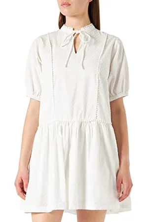 Ichi IHFALAN DR Damen Freizeitkleid Kleid mit Schlüsselloch-Ausschnitt in A-Linie aus 100% Baumwolle, Größe:S, Farbe: