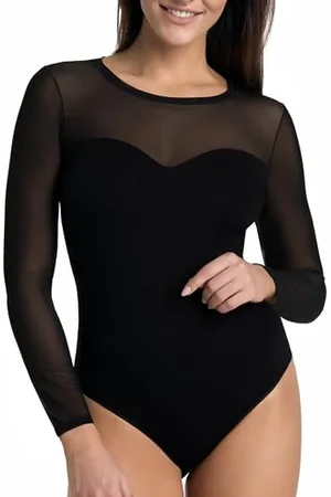 Teyli Bodys damen Langarm women aus hochwertigem Material - Langarm Body Damen taillierter - Bodysuit für Frauen aus Mesh - Bodys für damen - Damen Dessous für den Alltag L