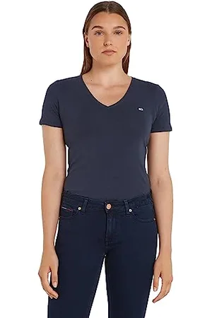 Tommy Hilfiger Damen Tjw Skinny Stretch V Neck Dw0dw09197 Kurzarm Strickoberteile, Blau, S