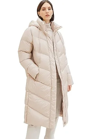 TOM TAILOR Damen Recycled Down Puffer Mantel mit abnehmbarer Kapuze, clouds grey, XXL