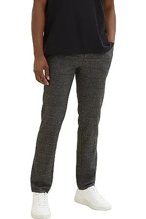 TOM TAILOR Herren Regular Fit Chino Hose mit Bügelfalte, grey black grindle check, 30/30