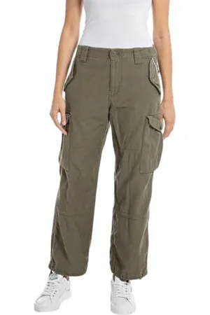 Replay Damen Cargo-Hose Wide Leg, (Grün), 26W