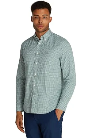 Tommy Hilfiger Herren Hemd Flex Poplin Gingham Regular Fit, Mehrfarbig (Nouveau Green / Optic White), M