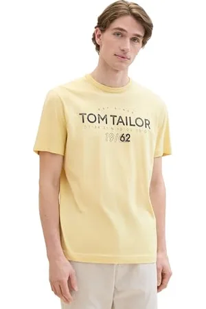 TOM TAILOR Herren Basic T-Shirt mit Logo-Print, light yellow, XXL