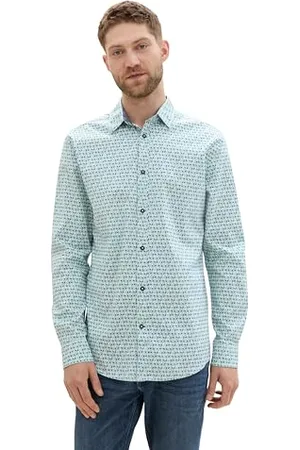 TOM TAILOR Herren 1042643 Tailliertes Hemd mit Alloverprint, 35991-Light Blue Triangle Design, L