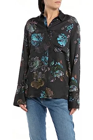 Replay Damen Bluse Langarm All Over Print, (Mehrfarbig), M