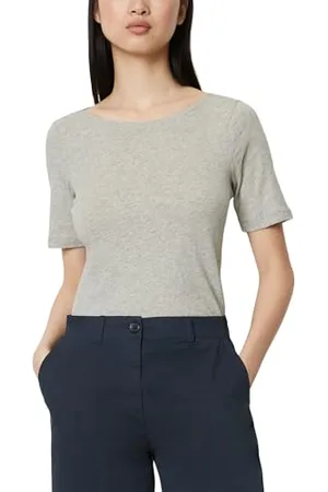 Marc O’ Polo Marc OߴPolo Damen T-Shirt aus Bio-Baumwolle mit U-Boot-Ausschnitt, Grau (Summer Grey Melange), XS
