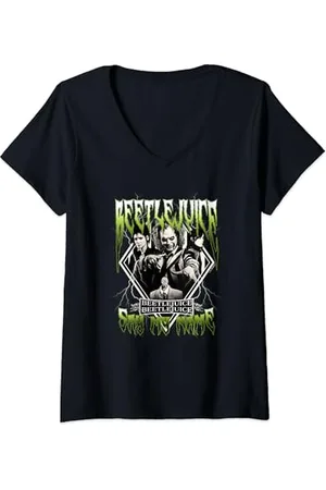 BEETLEJUICE Damen Group Band T-Shirt mit V-Ausschnitt
