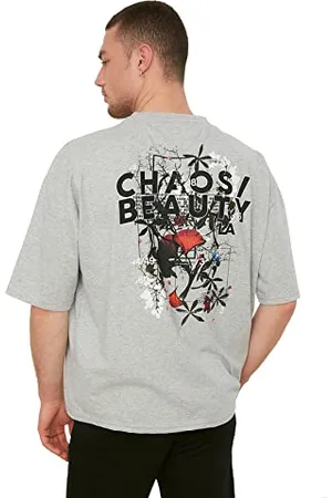 Trendyol Herren Herrenübergroße Passform 100% Baumwolle Runder Kragen Kurzarm Drucken T-shirt T Shirt, , S EU