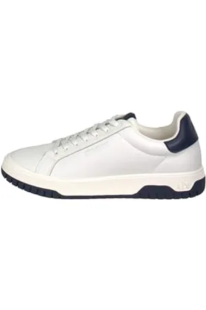 Armani Exchange Herren Duck, Leather, Back Logo Sneaker, Off White+Navy, 39 EU