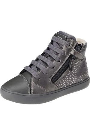 Geox J GISLI Girl B Sneaker, DK Grey/Silver, 34 EU