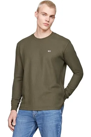 Tommy Hilfiger Herren Langarmshirt Regular Fit Waffle Rundhalsausschnitt, (Fatigue Green), XXL
