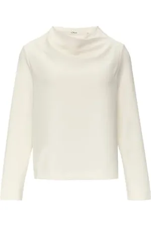 QS by s.Oliver Fließendes Langarmshirt mit Wasserfall-Kragen Creme 38