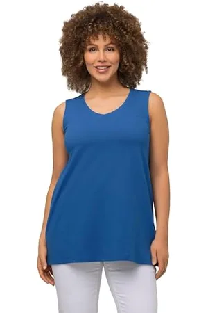Ulla Popken Damen Top, A-linie, V-ausschnitt, Ärmellos T-Shirts, , 46-48 EU