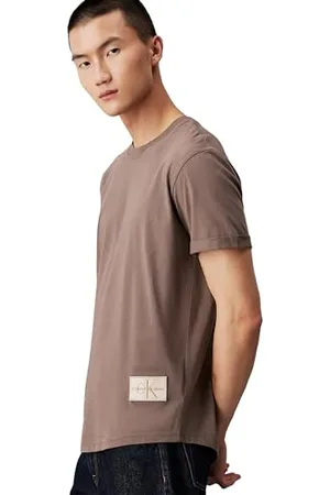Calvin Klein Herren T-Shirt Kurzarm Badge Turn Up Sleeve Rundhalsausschnitt, Falcon (Braun), XXS