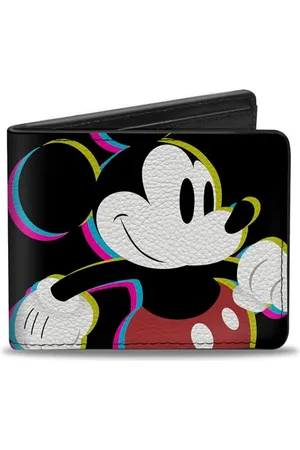Buckle Herren Disney Geldbörse, Bifold, CMYK Mickey Mouse Walking Pose Pixel Text Black Multi Neon, veganes Leder, , Standardgröße, , Standard größe
