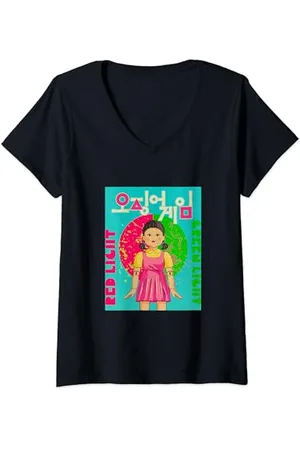Squid Game Damen - Red Light Green Light T-Shirt mit V-Ausschnitt