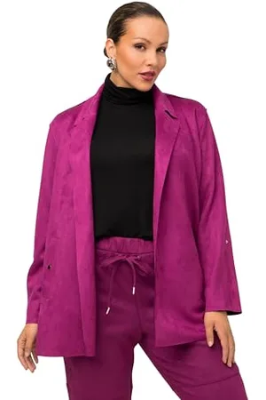 Ulla Popken Damen Jacke, Velourslederoptik, Oversized, offene Form Indoorjacken, , 46-48