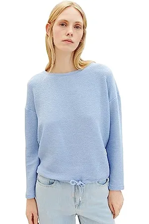 TOM TAILOR Damen 1038177 Sweatshirt mit Struktur & Kordelzug, 26320-stonington Blue, M