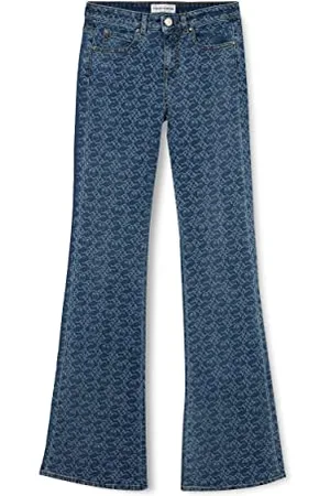Pinko Damen Flora NO Belt Flare Denim Logo Jeans, ZG4_Bianco/BLU Scuro, 31