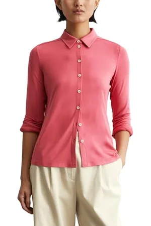 Marc O’ Polo Marc OߴPolo Damen Jerseybluse mit Stretch-Anteil Spitzkragen, Rosa , XXL