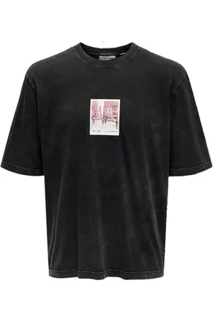 Only & Sons Herren T-Shirt Loose fit Rundhals Kurzarm Gummidruck New York Oberteil 22030149, ,M