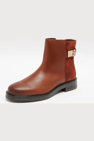 Tommy Hilfiger TH LOGO LEATHER MIX CHELSEA ( Niedrige Stiefel Damen, Braun (Cognac Brown), 41 EU