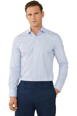 Hackett Herren-Hemd aus Wildleder mit Federrand, Blau (Blau/Weiß), 14,5