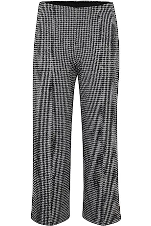 Part Two Damen Hose mit weiten Beinen, hochgewickelt, Checked Fabric Trousers, , XX-Large