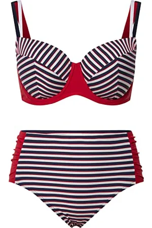 Ulla Popken Damen, große Größen, Bikini, Streifen, Struktur, Bügel-Softcups