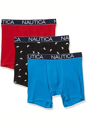 Nautica Herren Klassische Unterwäsche, Baumwolle, Stretch, 3er-Pack Retroshorts, Rot/Capri/Schwertfisch Print Schwarz, X-Large