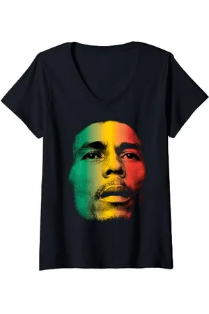Bob Marley Gesicht T-Shirt mit V-Ausschnitt