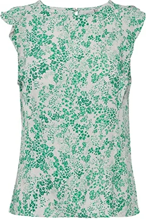 Ichi IHMARRAKECH AOP TO4 Damen Bluse Shirtbluse ärmellos mit Rundhalsausschnitt und Allover-Print Regular-Fit, Größe:S, Farbe: