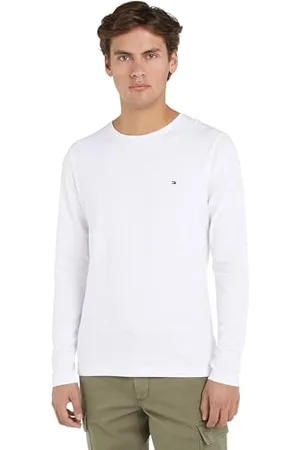 Tommy Hilfiger Herren Langarmshirt Stretch Slim Fit Baumwolle, Weiß (White), XS