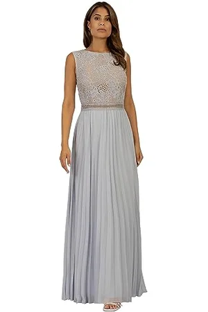 Apart APART Fashion Damen langes Abendkleid, aus Spitze und Chiffon, Cocktailkleid mit Rundhalsausschnitt, ärmelloses, Reißverschluss in der Mitte des Rückens, halbtransparente Spitze in der Taille